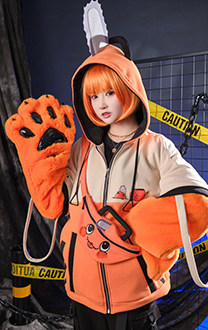 Chainsaw Derivative Pullover Hoodie mit Kapuze Kawaii Orange Katzenpfote Handschuhe Hoodie mit abnehmbarer Tasche