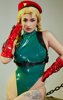 Street Fighter Cammy White Cosplay Costume Bodysuit and Beret with Gloves and Leg Bag