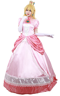 Girl Peach Cosplay Costume Pink Dress with Crown